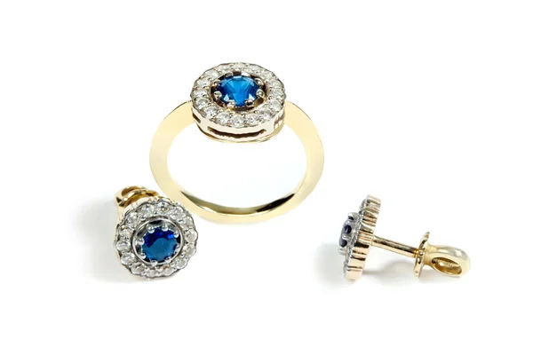 Sapphire ring and earrings — Stock Photo, Image