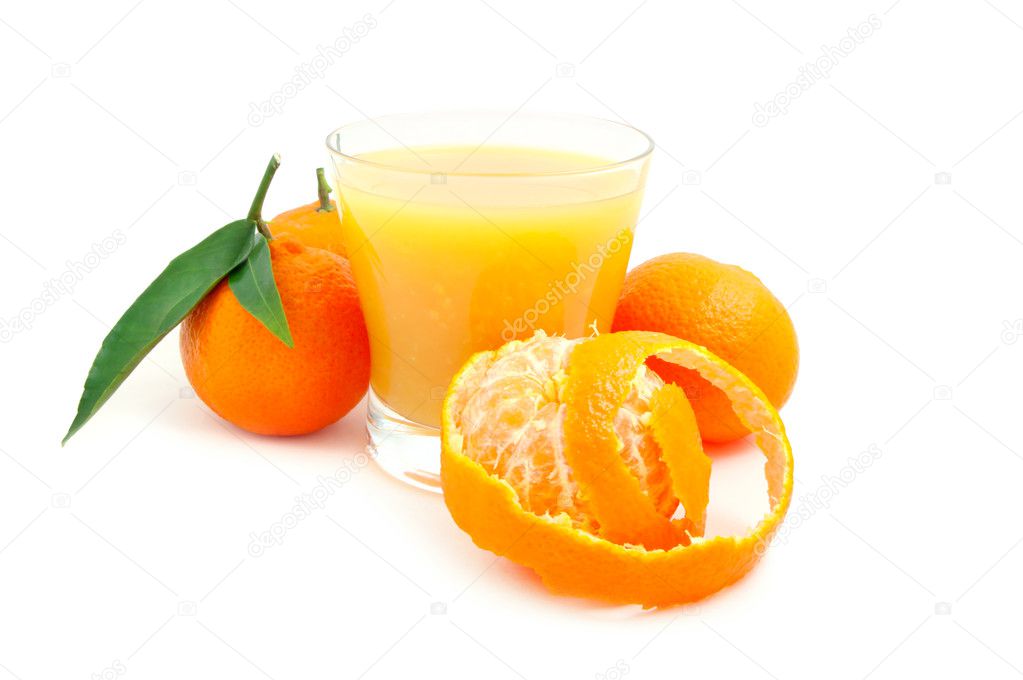 Juice of a tangerine on a white background
