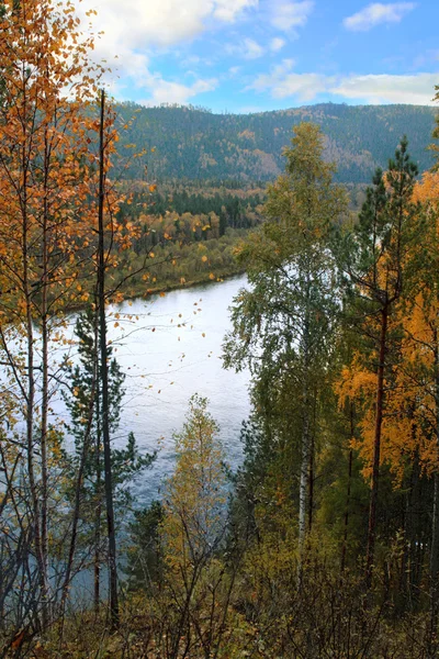 Herbstlandschaft mit Fluss — Stockfoto