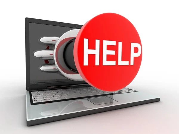 Laptop en knop help — Stockfoto