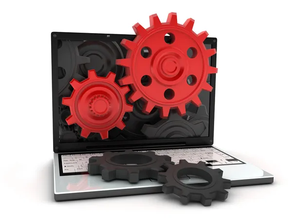Laptop och röda redskap — Stockfoto