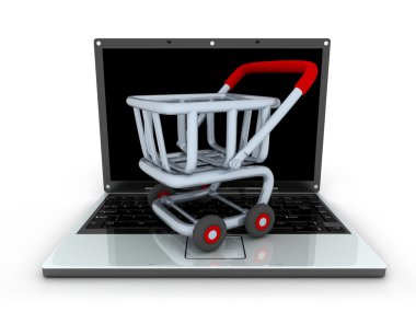 Laptop and cart (done in 3d, isolated) clipart