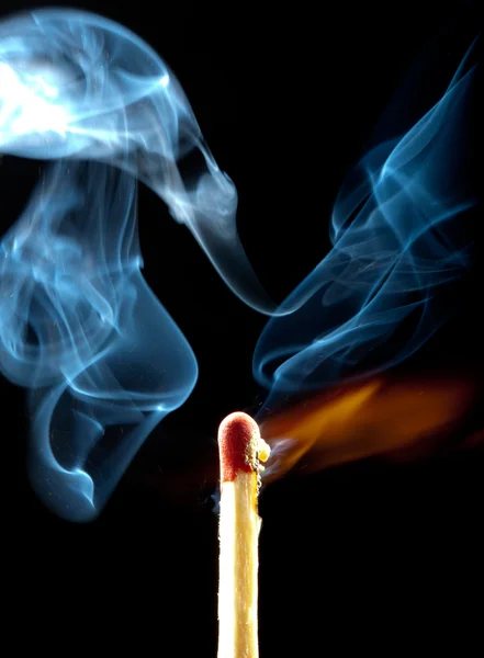Ignition of match with smoke — Stock Photo, Image
