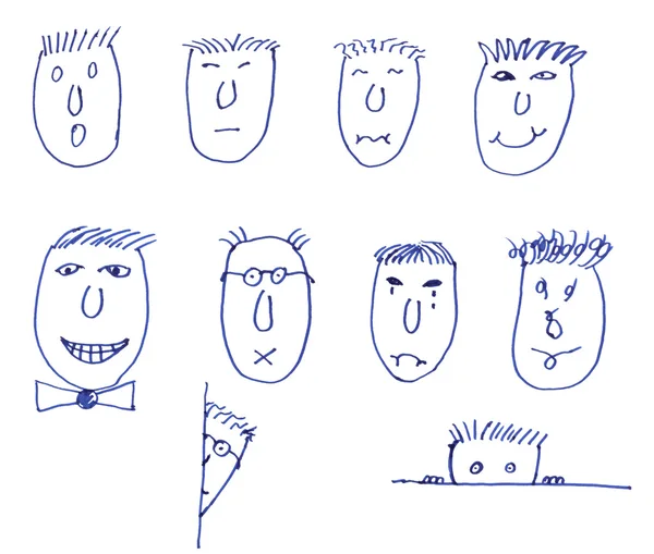 Vari volti disegnati con emozioni diverse — Foto Stock