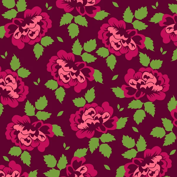 Schönes Muster Mit Rosenblüten Auf Rotem Hintergrund Florale Vektorillustration — Stockvektor