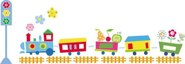 用鲜花和水果可爱火车矢量插画 免版税图库插图