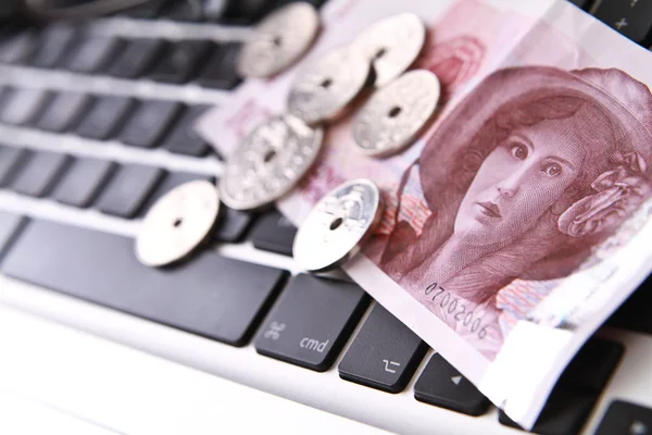 Norwegische Währung Auf Einem Computer Mit Schwarzer Tastatur Stockbild