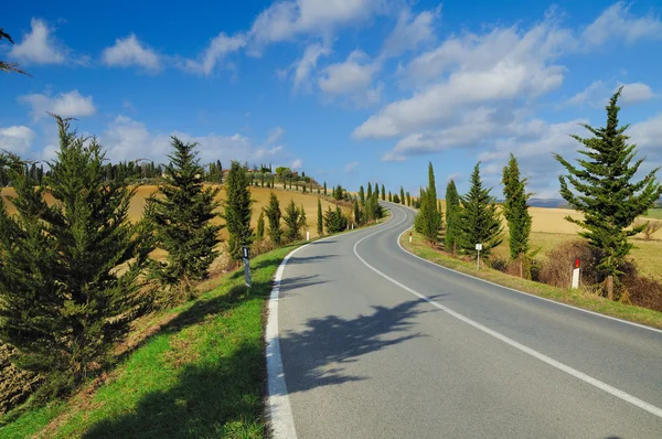 Uma Estrada Campestre Cênica Famosa Região Vinícola Chianti Itália — Fotografia de Stock