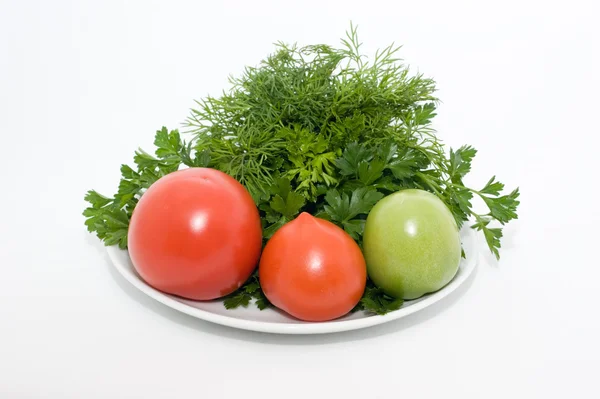 Tomatos and fresh herbs — Stock Photo, Image