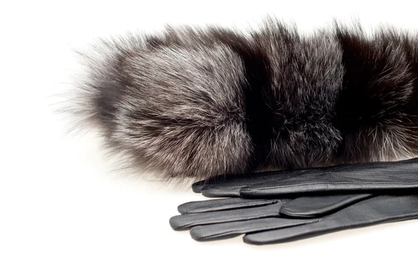Female fur collar foxes and gloves — Stock Photo, Image