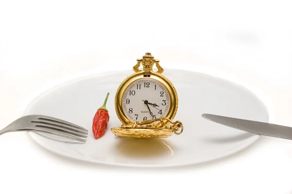Карманные часы на тарелке — стоковое фото
