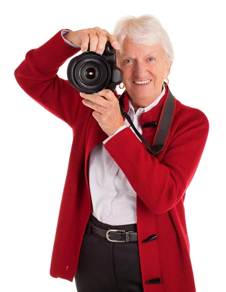 Senior női fotós, lövés — Stock Fotó