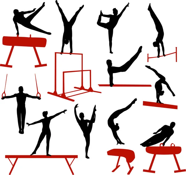 Gymnastics silhouettes — Stock Vector