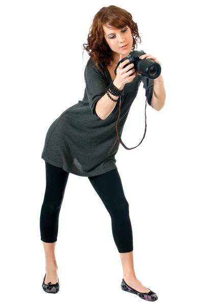 Jovem fotógrafa bonita — Fotografia de Stock