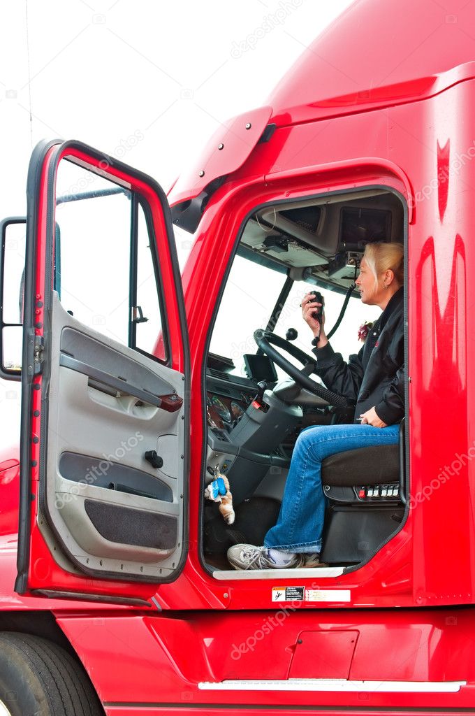 Blonde woman truck driver