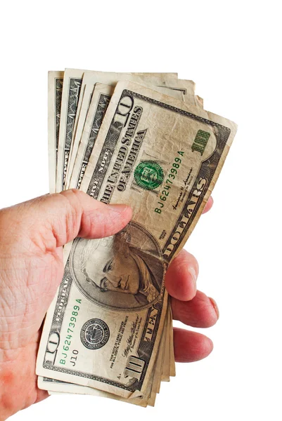 Billetes Americanos Pequeños Una Mano Masculina Aislado Sobre Blanco —  Fotos de Stock