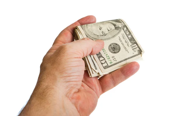 Mannenhand Amerikaans Geld Geven Een Onzichtbare Persoon — Stockfoto
