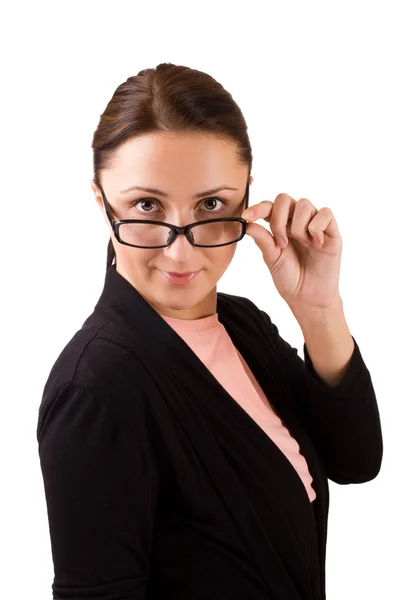 Vrouw in bril op zoek op zoek naar jou — Stockfoto