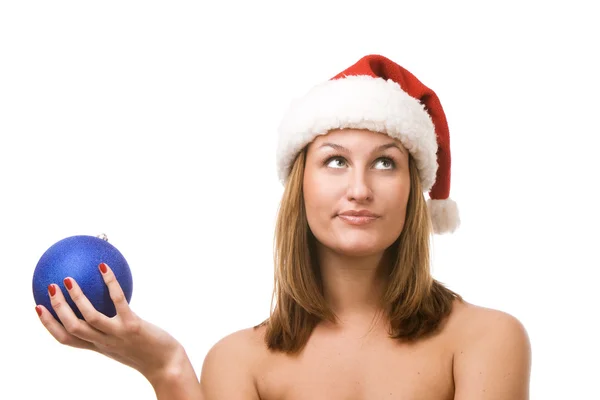 クリスマス グッズを保持する女性の笑みを浮かべてください。 — ストック写真