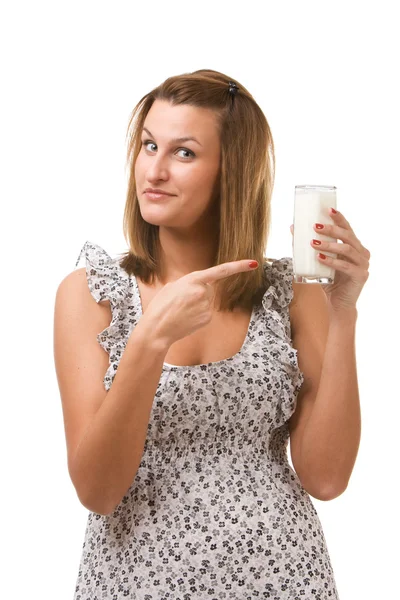 Young Woman Holding Glass Milk Hand — Stock Photo, Image