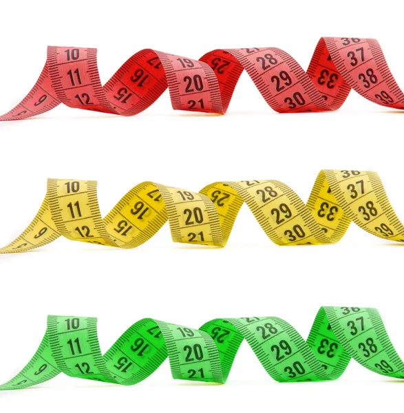Three Color Measuring Tapes Isolated White Background — Stock Photo, Image