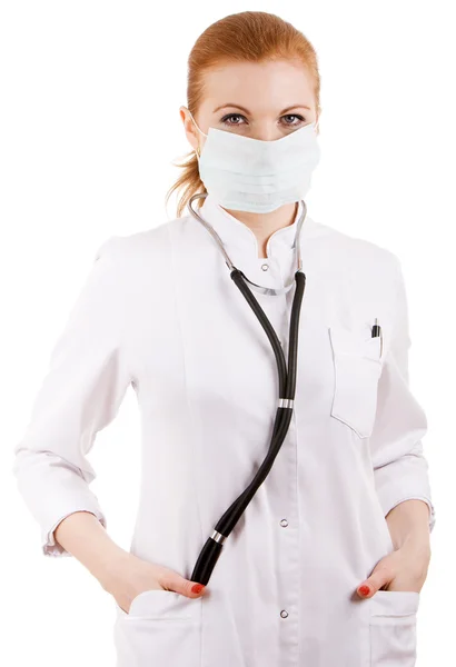 Red head doctor in mask — Stock Photo, Image