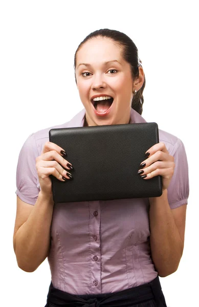 Young woman holding laptop — Stock Photo, Image