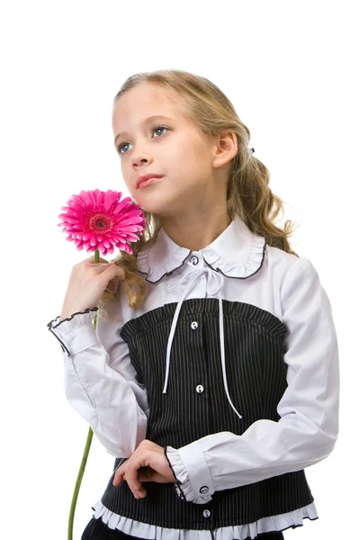 Porträtt av en ung vacker flicka med blomma — Stockfoto