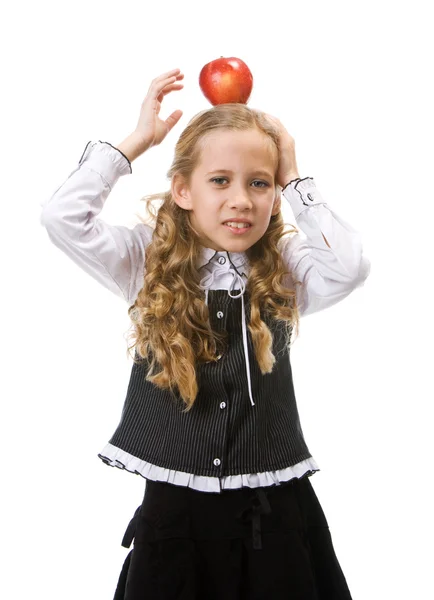 Young girl suffering from fell down apple — Stock Photo, Image