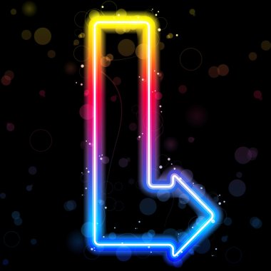 Neon Arrow on Rainbow Colors with Sparkles. clipart