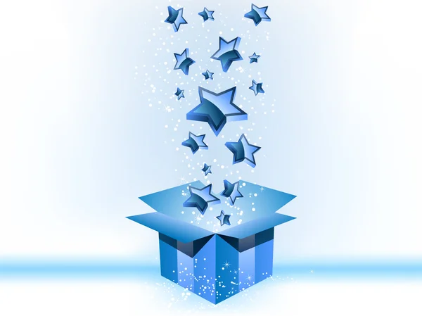 礼品盒蓝色与白色背景上的星星 — 图库矢量图片
