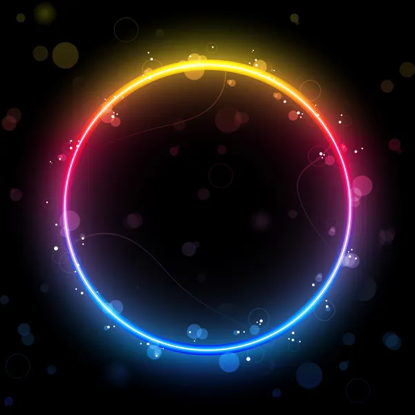 Regenboog cirkel grens met sparkles en swirls. — Stockvector