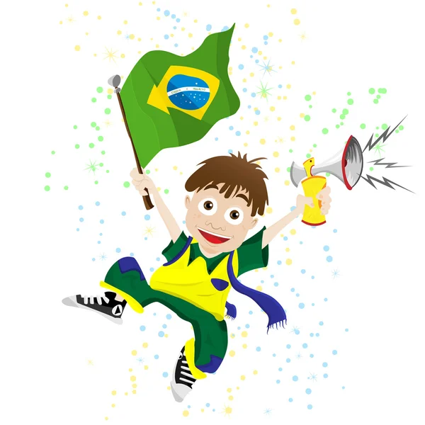 Brezilya spor meraklısı bayrak ve boynuz — Stok Vektör