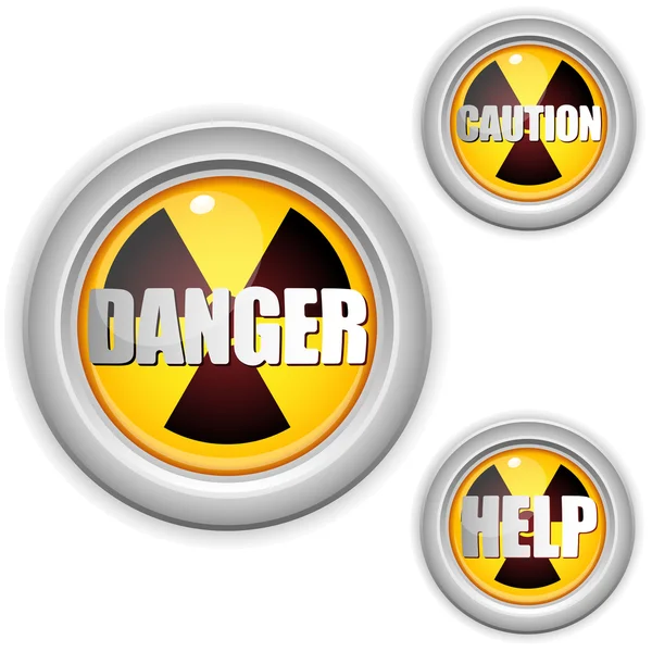 Botão amarelo de perigo radioativo. Cuidado Radiação —  Vetores de Stock
