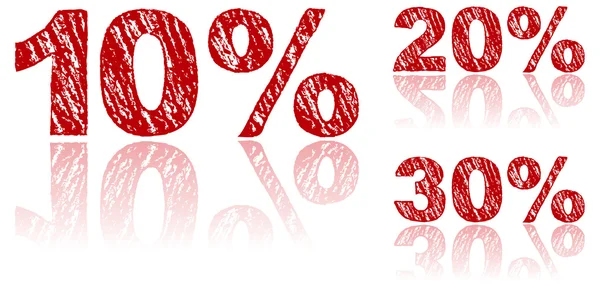 Percentagens de venda Escrito em giz vermelho - Conjunto 1 de 3 —  Vetores de Stock
