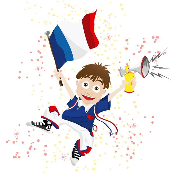 Frankrike sport fläkt med flagga och horn — Stock vektor