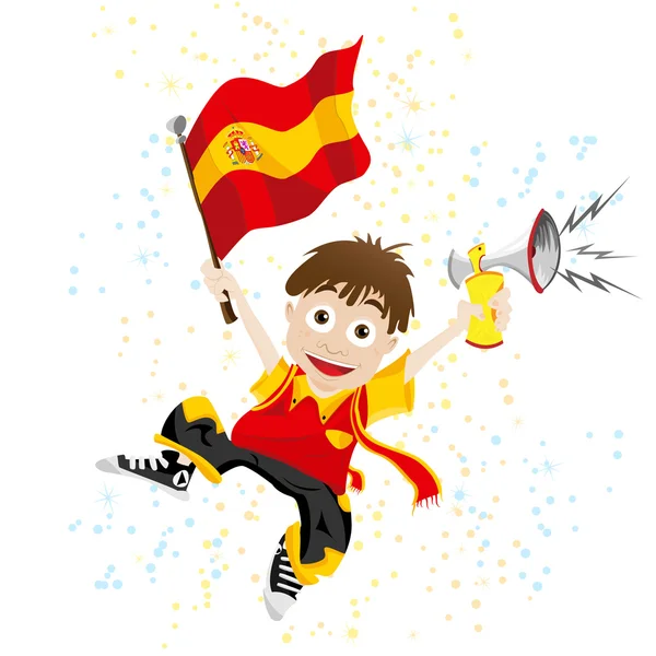 Spanje sport ventilator met vlag en hoorn — Stockvector