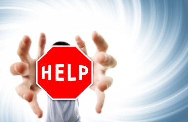 Man grabing a help sign. clipart