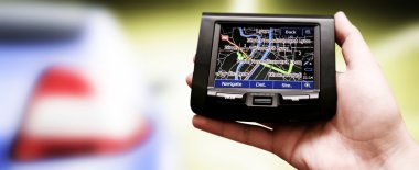 Gps in a man hand. clipart