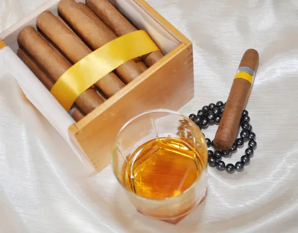 Stock image Cigars, cognac and pearls