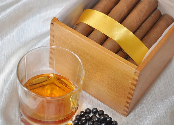 stock image Cigars, cognac and pearls.