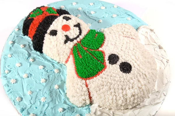 Snowman Cake on White — Stock Photo, Image