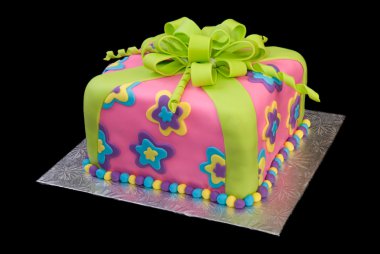 A pastel-colored package made entirely of cake and fondant icing. clipart