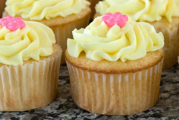 Vanille cupcakes met citroen suikerglazuur — Stockfoto