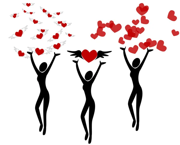 Stilisierte Silhouetten Mit Herzen Das Konzept Des Valentinstages — Stockvektor