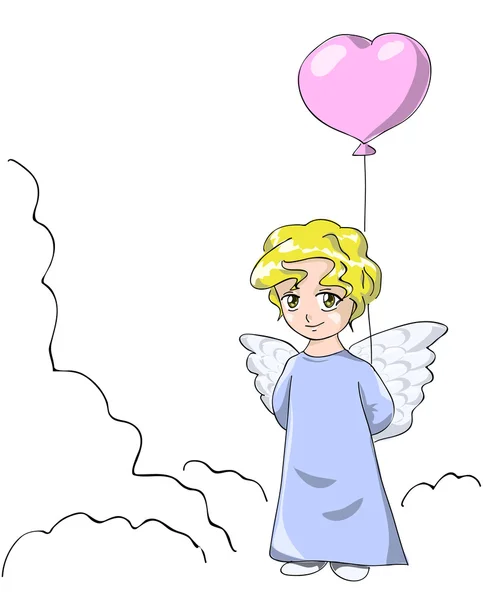 Ange Mignon Avec Ballon Forme Coeur — Image vectorielle