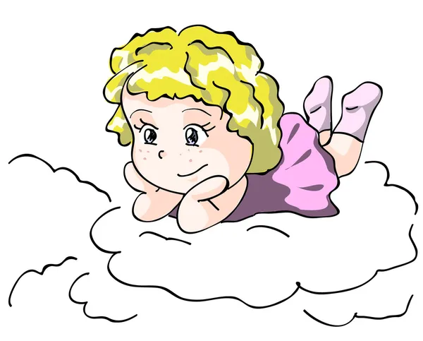 漂亮的小女孩躺在一片云 — 图库矢量图片
