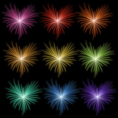 A collection of fireworks in the shape of a heart clipart