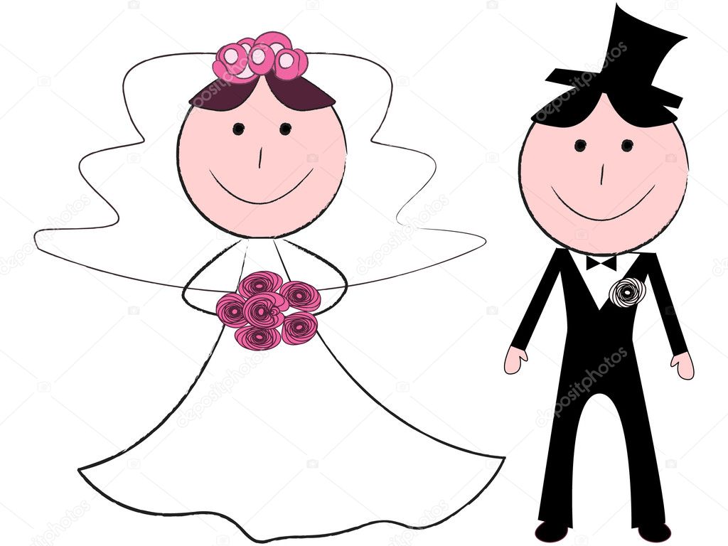 Funny cartoon bride and groom