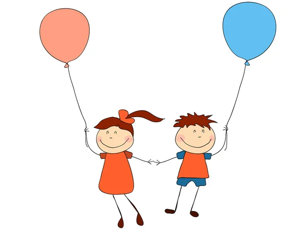 男孩和女孩拿着气球 — 图库矢量图片